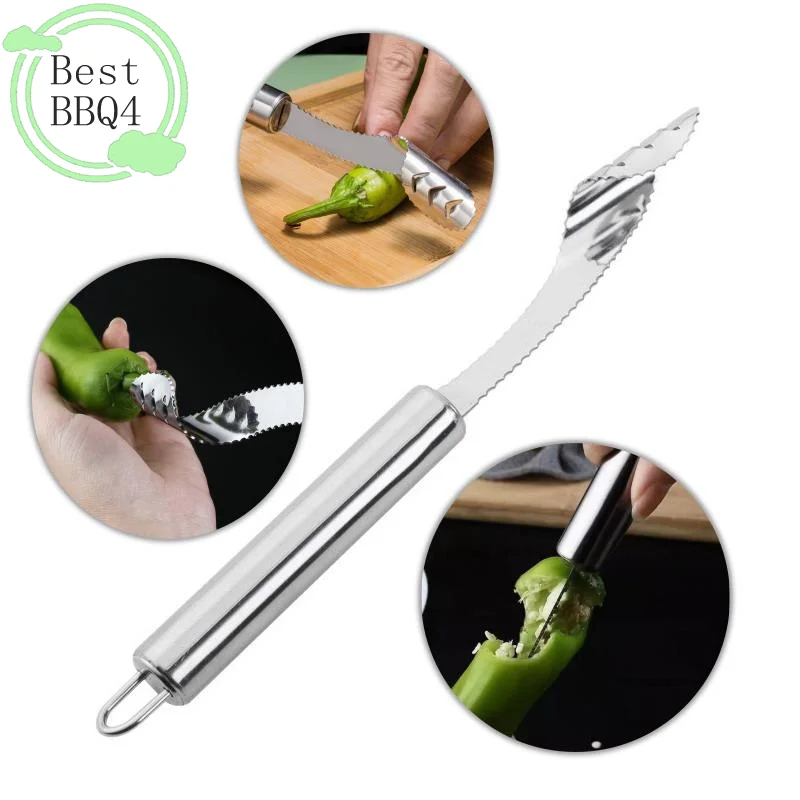 (BBQ4)Stainless Steel Corer Chili Corer Bitter Gourd Seed Remover Core Digging Knife Green Pepper Cutter Seed Digging Tool