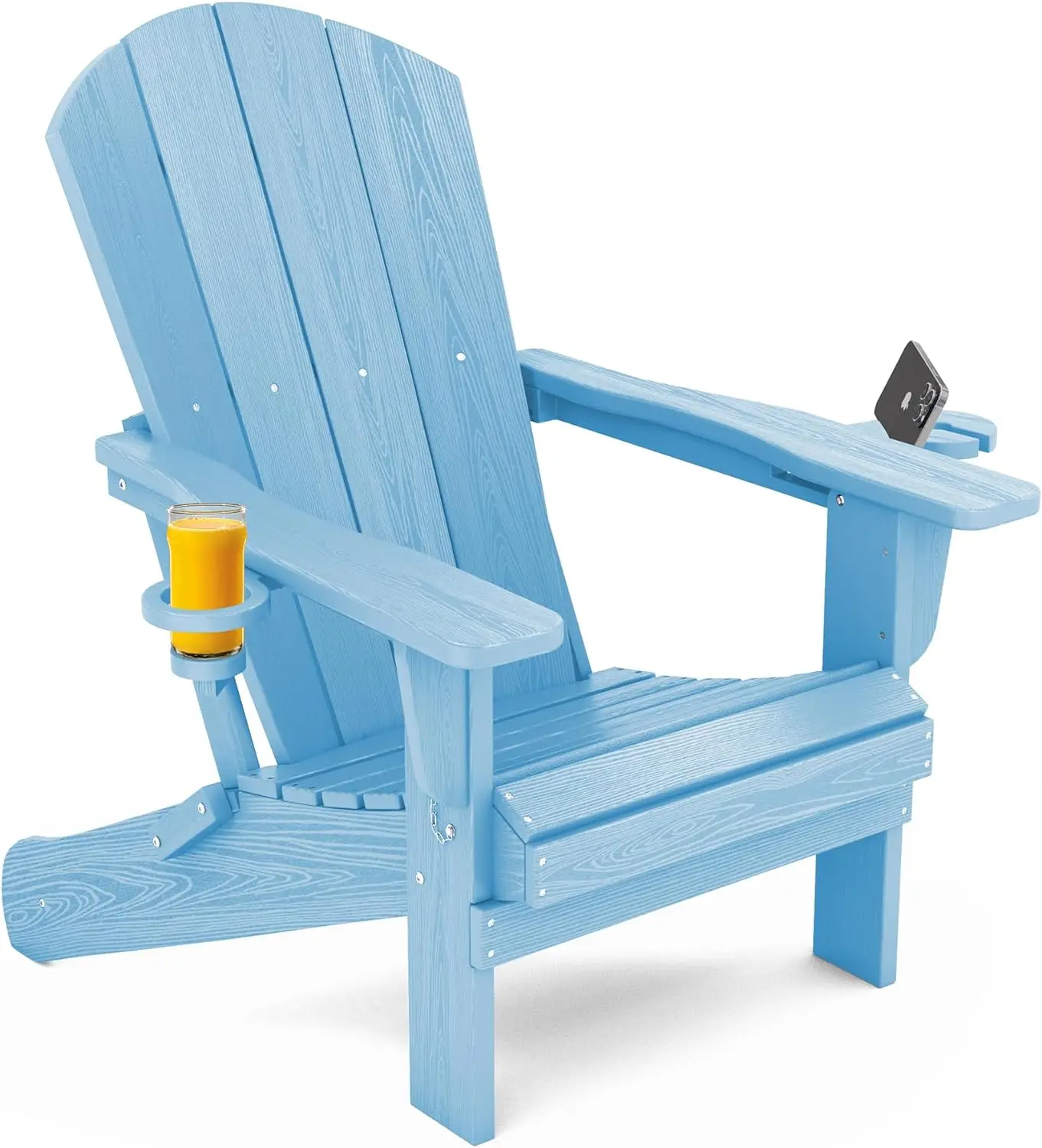 

SERWALL Adirondack Chair with Cup Holders - Composite Adirondack Chairs HDPE Outdoor Chairs Weather Resistant- Light Blue