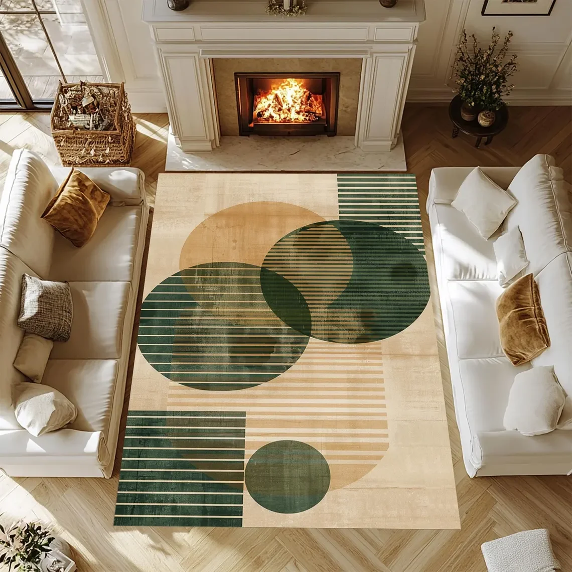 Mid Century Carpet Living Room Home Decoration Carpets Green Vintage Rugs Bedroom Bedside Area Floor Mat