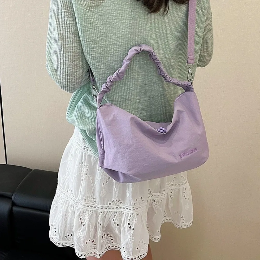 

Fashion Solid Color Pleated Shoulder Bag Leight Weight Large Capacity Nylon Crossbody Bag Leisure Casual Women's Handbags Travel
