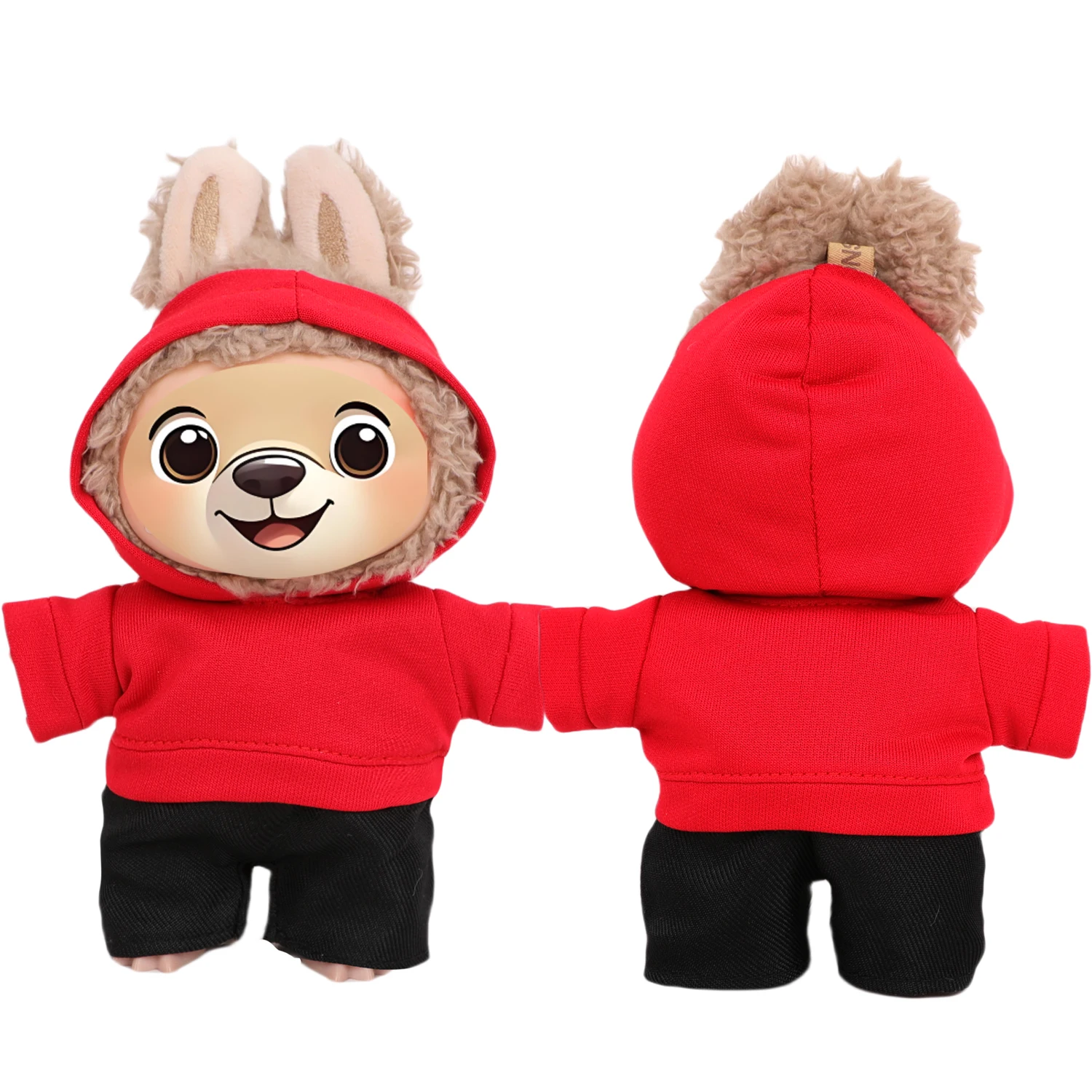 17cm Labubu 인형 옷 정장 빨간색 후드 + 검은 색 반바지 복장 V1 V2 Labubu 소녀 인형 장난감 면화 인형 액세서리