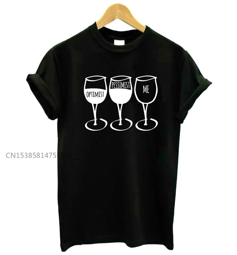 Optimist Pessimist Me WINE Women Basic Tshirt Premium Casual Funny T Shirt For Lady Yong Girl Top Tee Hipster