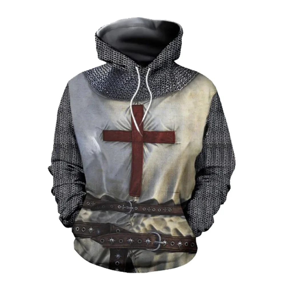 Sudadera con capucha de fantasía de caballero templario Medieval para adultos, disfraz de Orden Templaria Retro, Sudadera con capucha estampada, Jersey