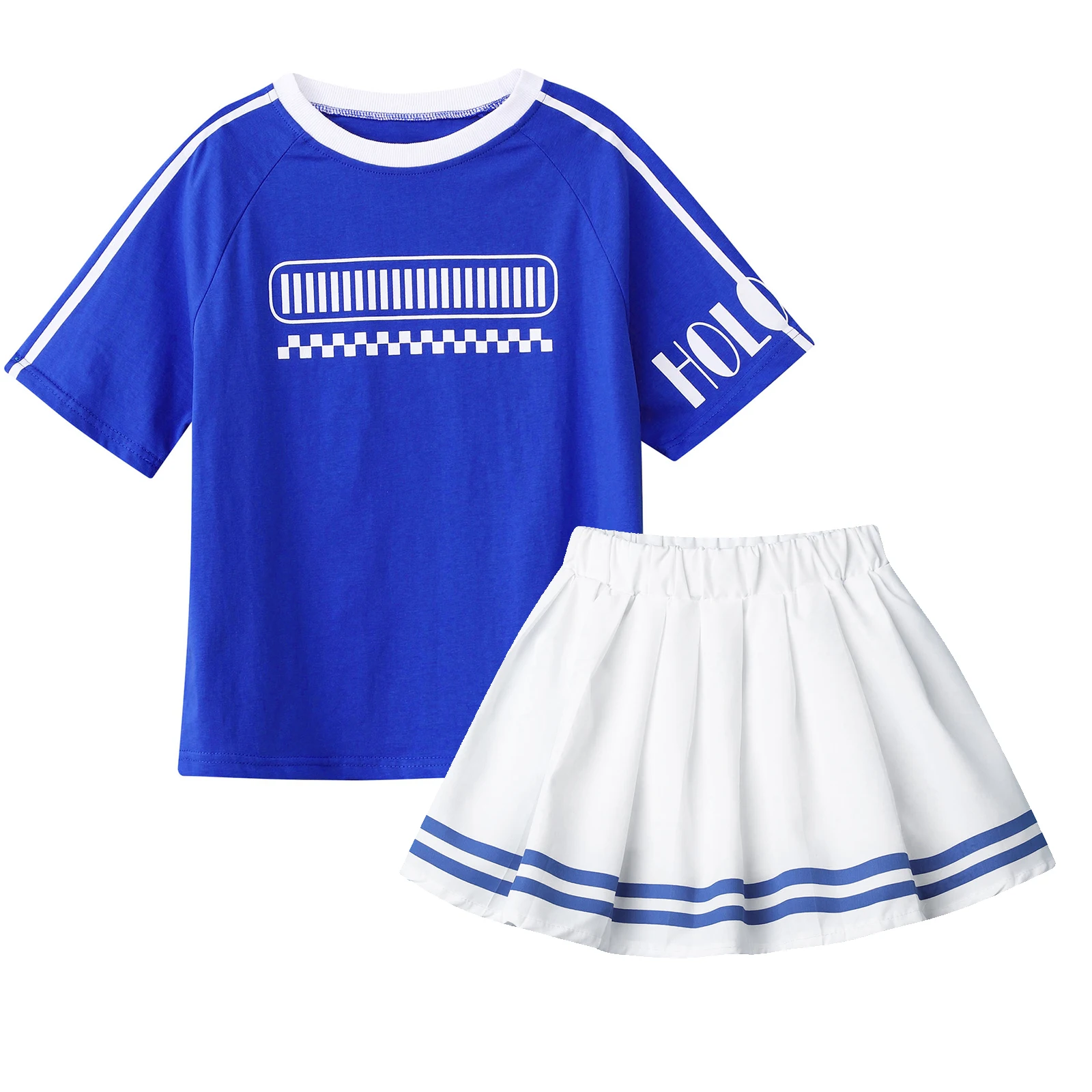 2Pcs Kids Girls Tracksuit Set Cheerleading Uniform Cotton T-shirt Top+Pleated Skirt Outfit for Hip Hop Dance Performance Clothes