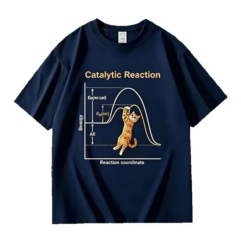 Parabolic Formula Cat Pure Cotton Short Sleeve T-shirt Round Neck Casual Loose Fit for Men And Women