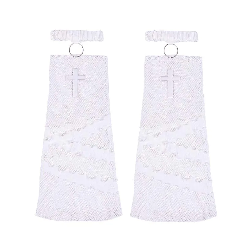 Japanese Harajuku Sweet Girls Leg Warmer Summer White Mesh Thin Cross Lace Patch Hollow Out Cute Hot Gilrs Leg Warmers