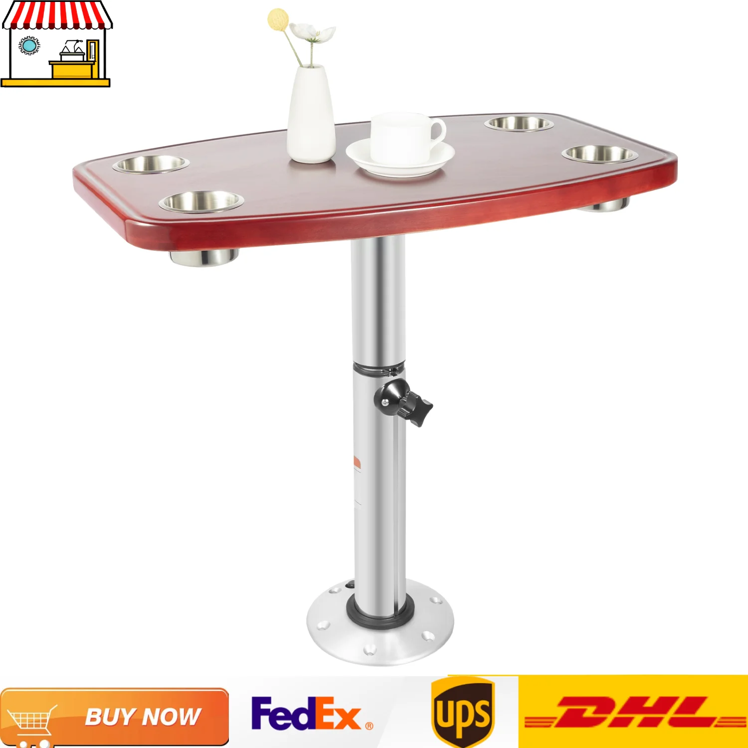 

Стол для автодома 60x38 см | Кемпинговый стол-понтон с 4 подставками для кружек и телескопическими ножками | Стол для автодомов, лодок и караванов