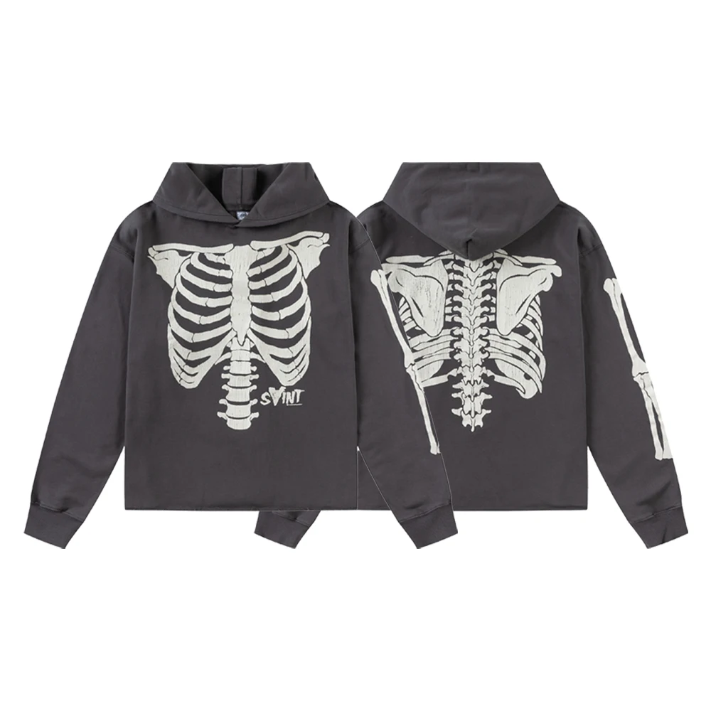 

Y2k Clothes Hoodies Streetwear Skull Printed Hoodies Hip-hop Street Style Retro Black Vintage Cotton Casual Pullover Hoodies Men