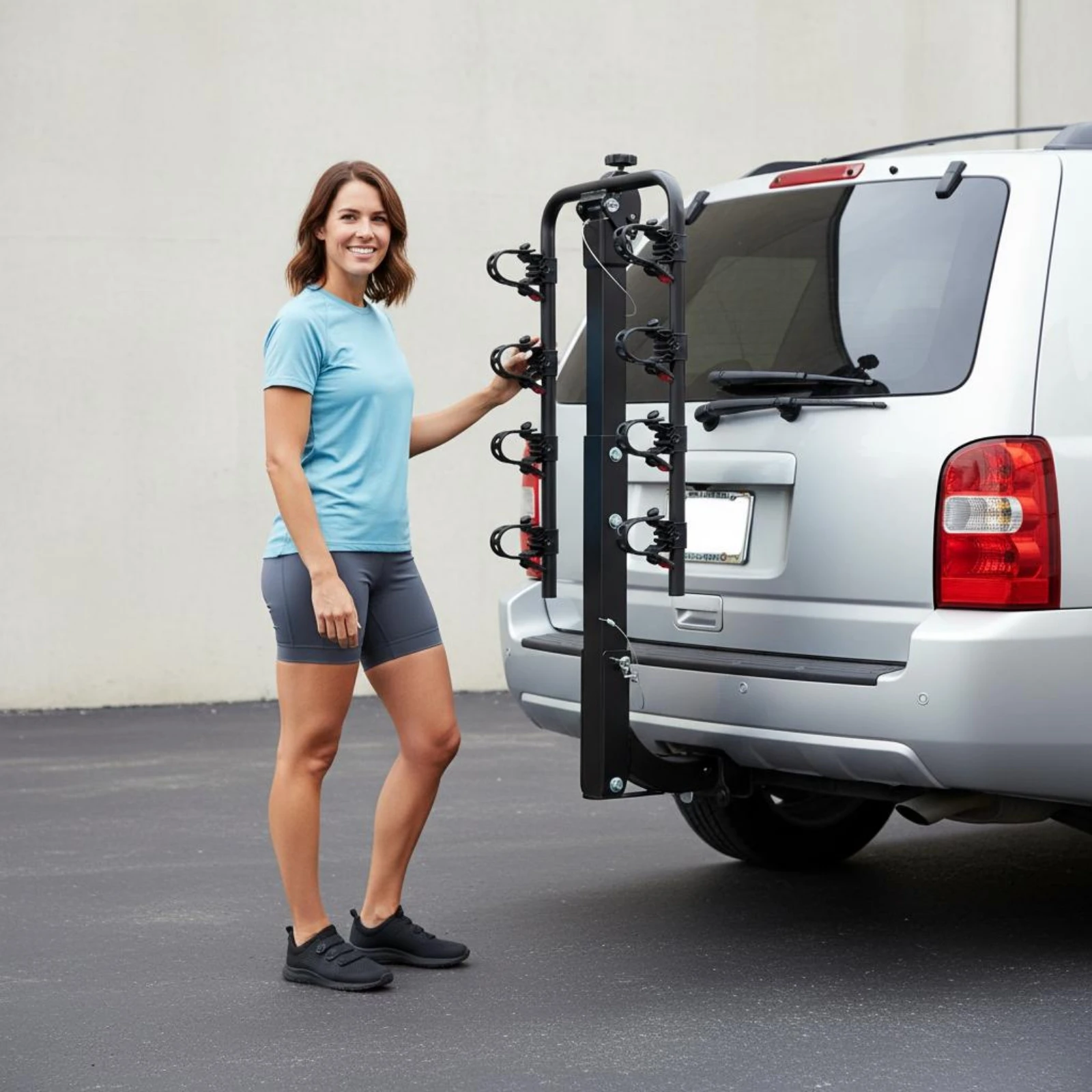 

Rear-Mounted Bike Carrier Foldable Rear Hitch Bike Rack Vehicle Cargo Gear Metal Tubing Compact Storage