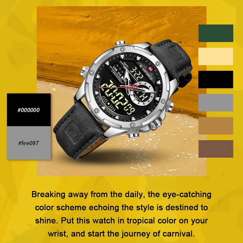 NAVIFORCE Luxury Brand Watches for Men Genuine Leather Clock Waterproof Digital Dial Male Creative Wrist Watch Relogio Masculino