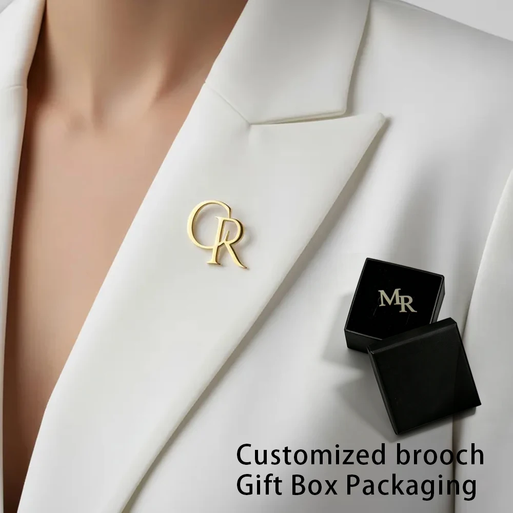 Custom Initial Letter Brooch  Personalized Alphabet Lapel Pin Free Gift Box Logo Printable Wholesale Dropshipping Business