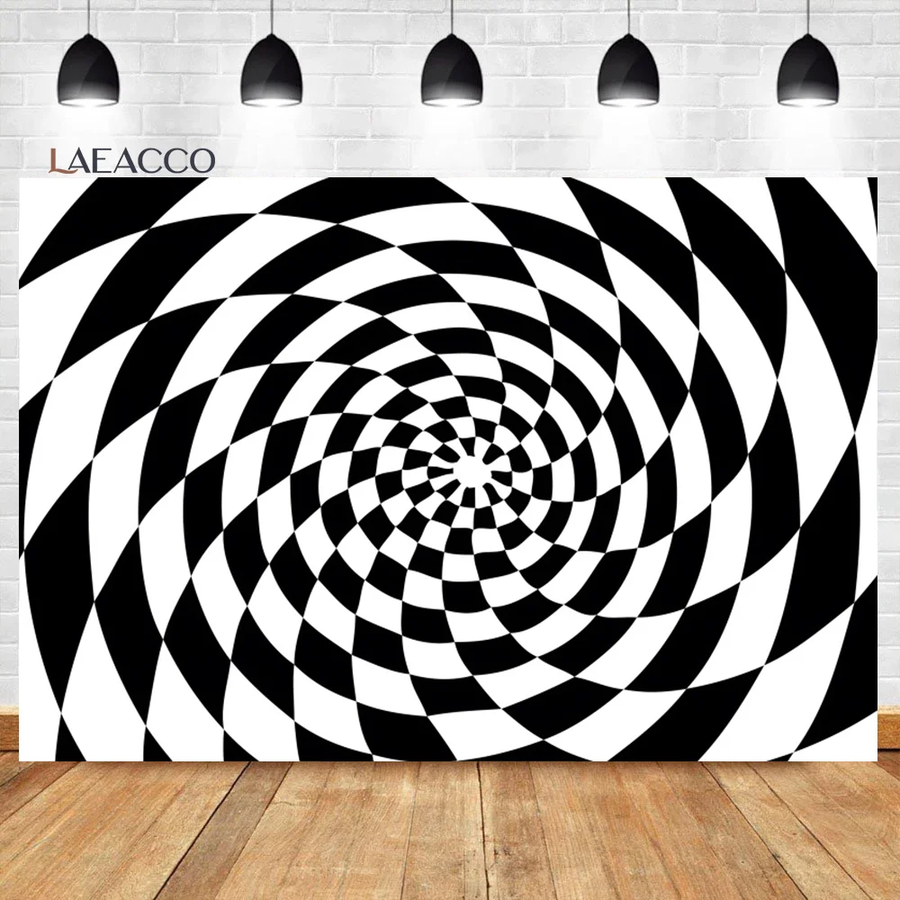 Laeacco Black And White Spiral Vortex Backdrop 3D Effect Endless Tunnel Striped Swirl Adult Kids Portrait Photography Background