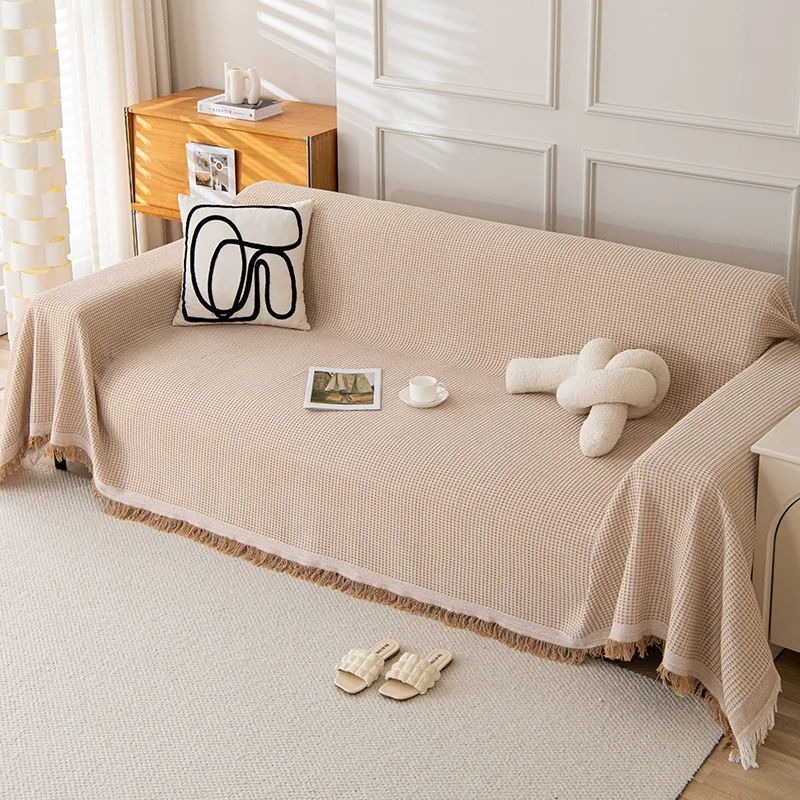 Simple Style Pure Color Cotton Camping Blanket Sofa Cushion All Season Universal Sofa Towel Fully Wrapped Breathable Sofa Cover