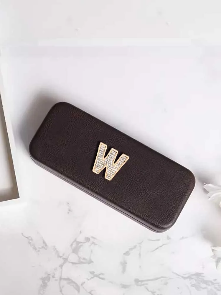 Customized Simple Eyewear Case High Pressure Resistance PU with Steel Plate Personalized Customer NameMetal Letter: Shiny Crysta