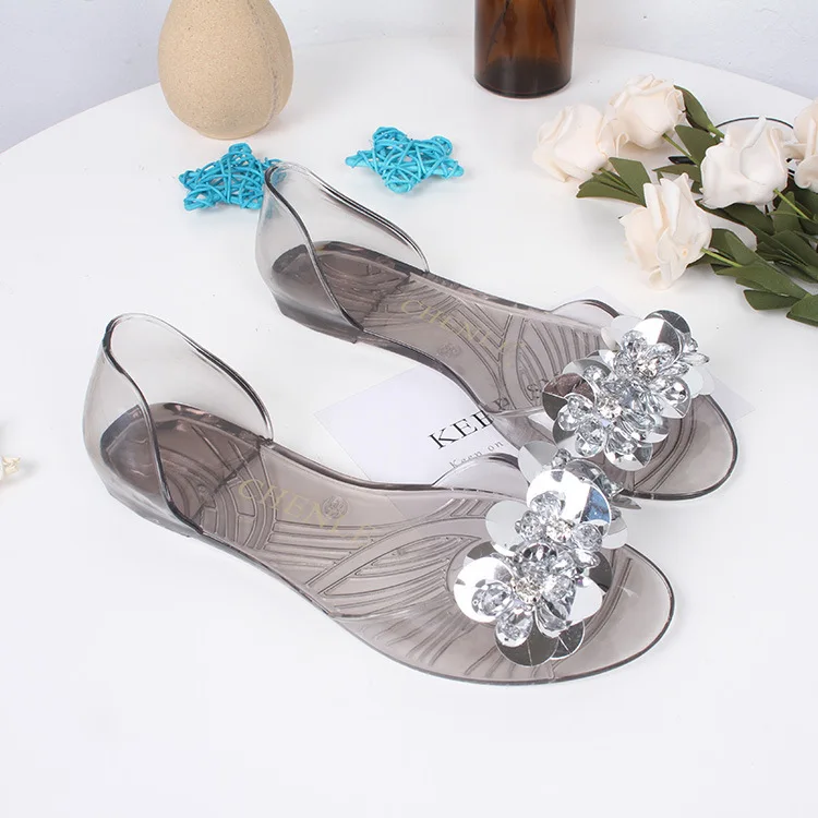 2026 Sommer Damenschuhe Sandalen Pantoletten Prinzessin Schleife Kristall Transparente Jelly Weiche Schuhe Femme Flache Strandsandalen für Damen – Detail 7