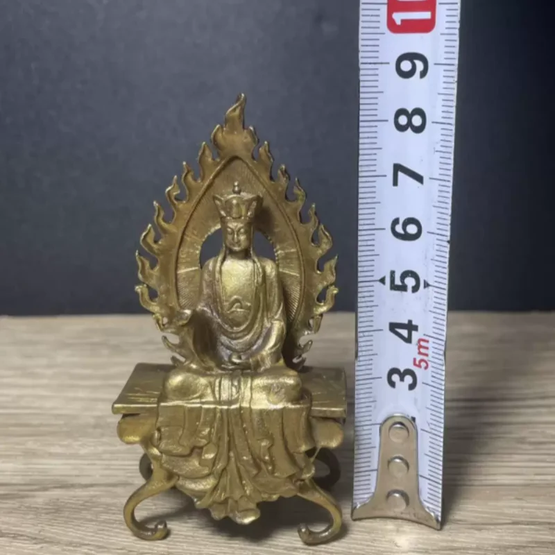 Antique copper collection with backlit bench Buddha Ksitigarbha Bodhisattva home decoration Chinese style handicraft ornament