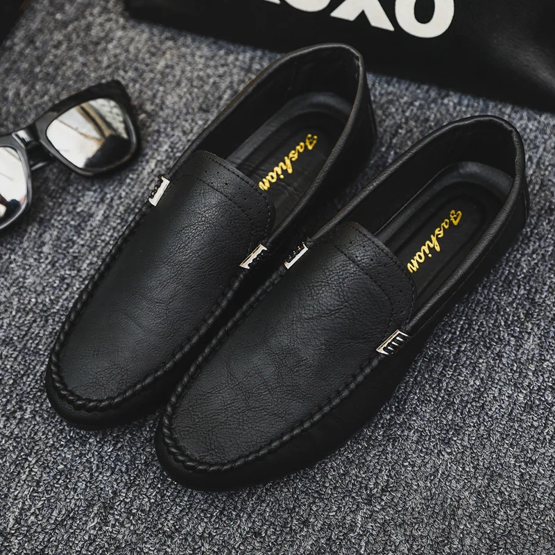 Black Leather Casual Social Formal Shoes Retro Brown Flat Heels New Large Size Breathable Handmade Men's Leather Shoes 39-44