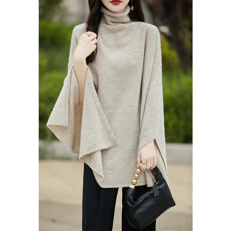 

Pullover Shawl Fashion High Collar. 100% Pure Wool Shawl. 2024 Women's New Knitwear. Pile Up The Collar Cape. Top. Coat Scarf