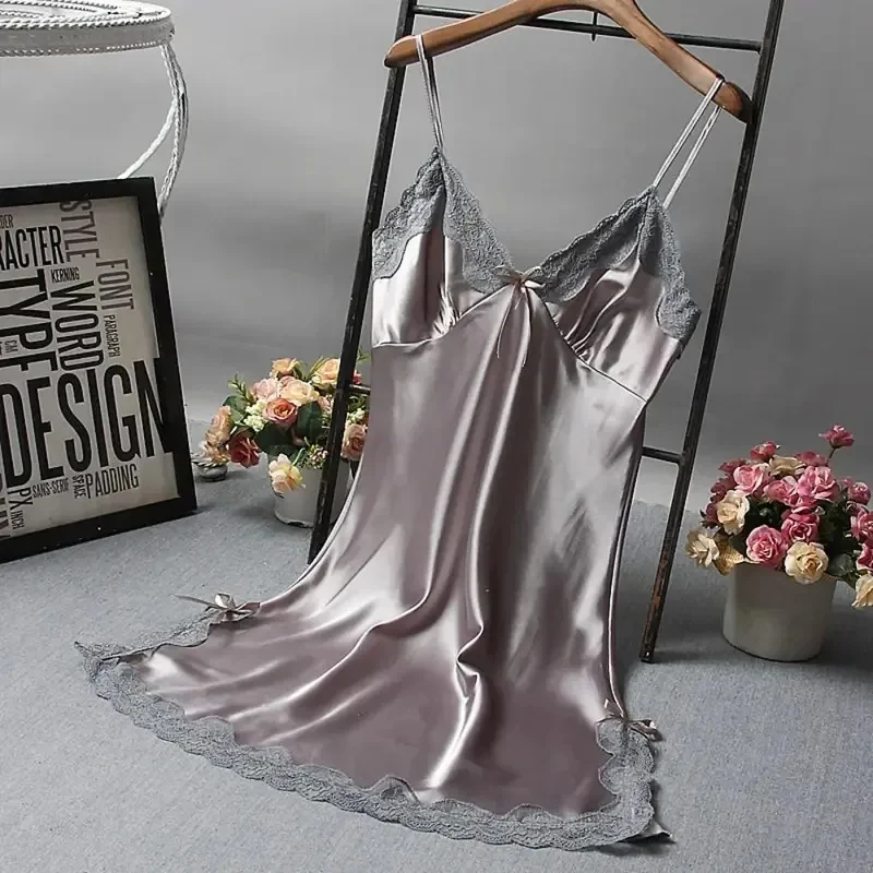 Sexy Lace Patchwork Camisola Lingerie Nighty Wedding Silk Dress Sleep Wear Nightdress Clothes Women's Nightgowns Sexy Nightwear image 4