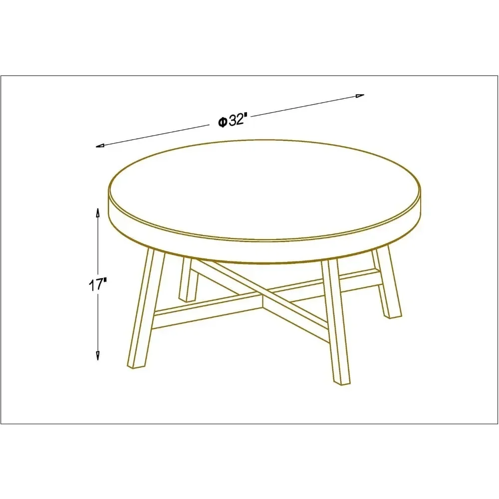 Table basse ronde en bois massif, Tables cocktail à cadre de base en bois enrichi, Facile à assembler, Tables multiples, Table basse