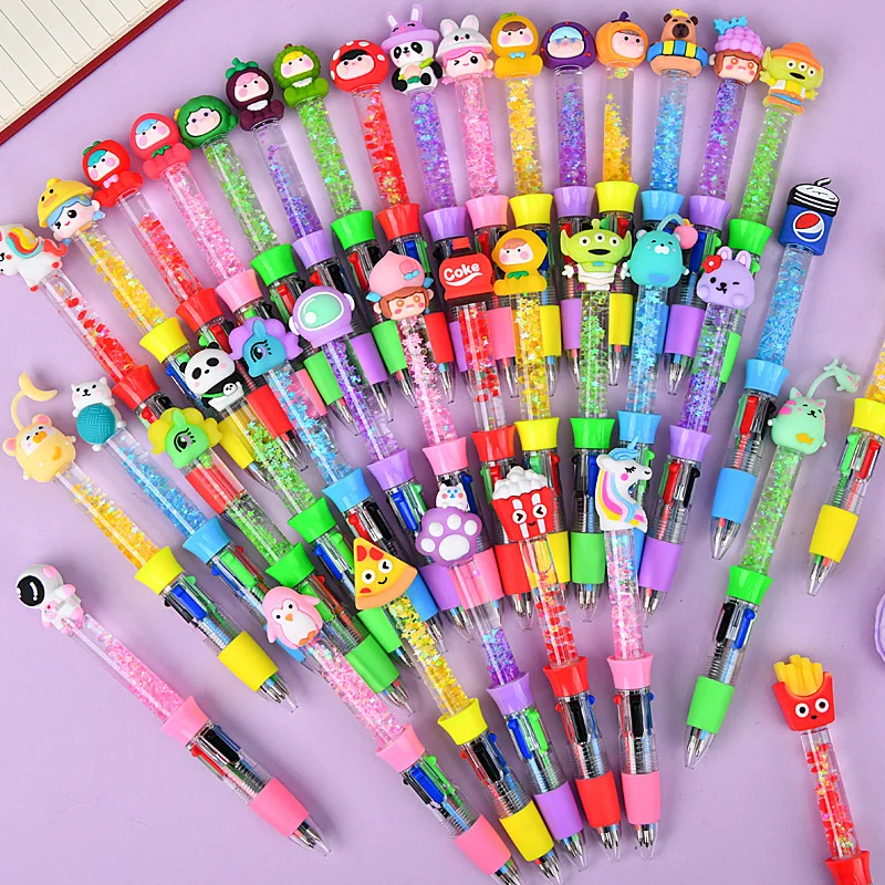 

3pcs 4color Cartoon Cute Shaking Quicksand 0.7mm Ballpoint Pen Student Stationery Examination Pen Gel Pen Kids Party Reward Gift