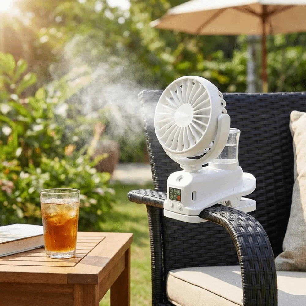 2-In-1 Design Humidifier fan 4 Adjustable Speeds 2 Humidity Settings Air Cooler Rotation USB Rechargeable Humidifier Travel Use