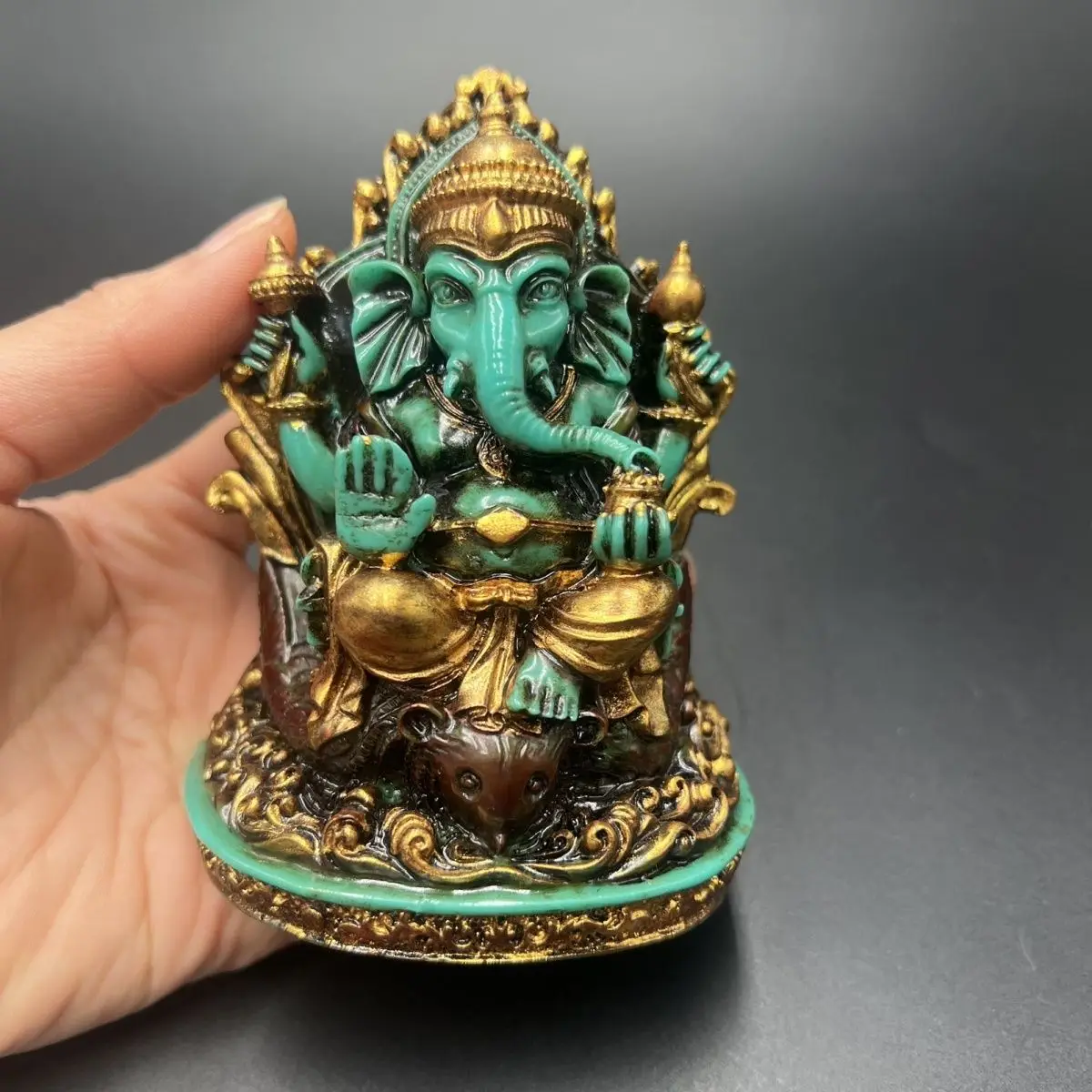 Antique optimization turquoise gilt stone elephant god home