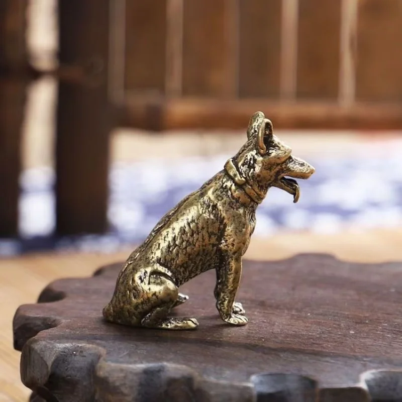 Vintage Brass Dogs Ornament Solid Copper Howling Dog Figurines Feng Shui Collection Statues Desktop Tea Pet Home Decor