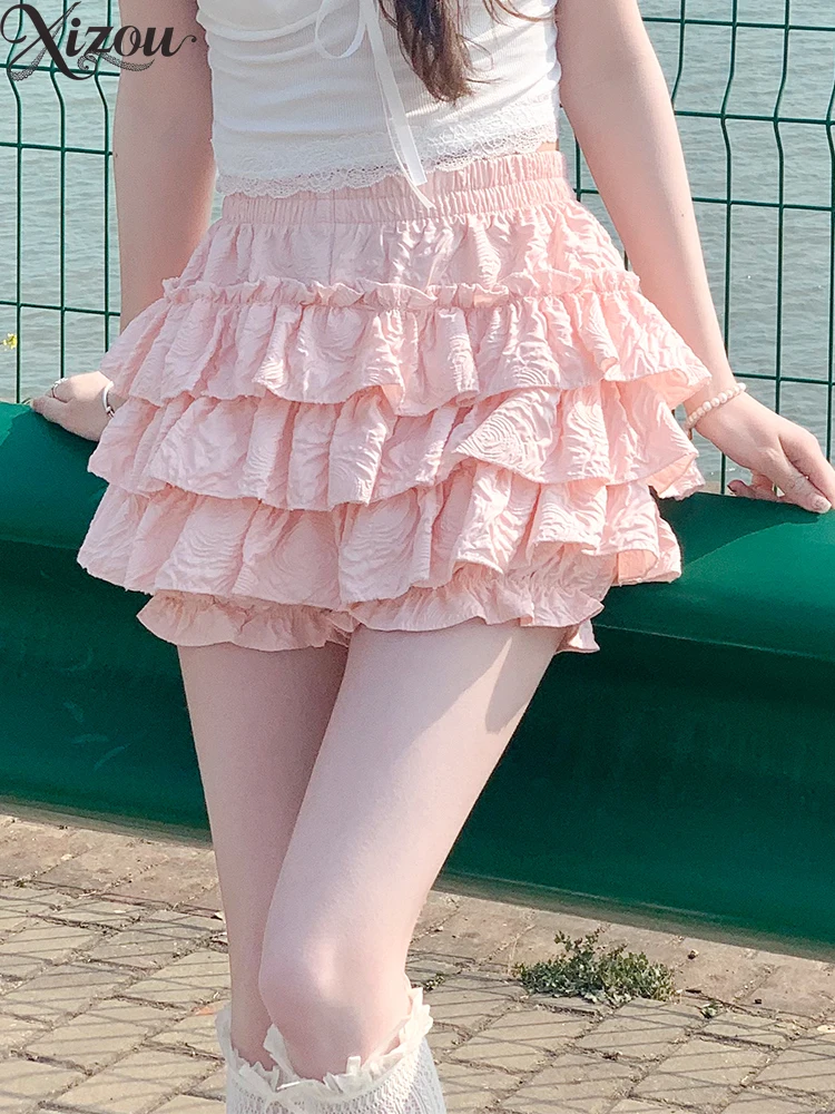 

Summer Skirts for Women Lolita Style Sweet and Cute Fashion Pure Color Short Kawaii Casual Skirt Korean Fashion Clothing