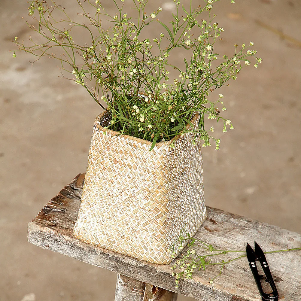 

1Pcs Woven Storage Basket European Style Flower Pen Holder Organizer Decorative Container Natural Color Living Room Bedroom