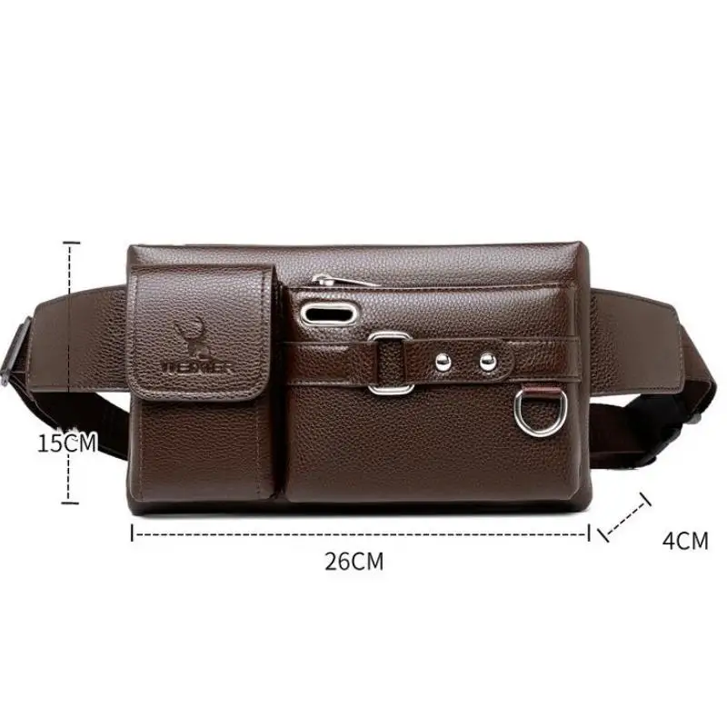 Cow Leather Waist Bag For Men Travel Waist Pack Vintage Small Fanny Pack Male Belt Pouch Bag Casual Cell Phone Chest Bag