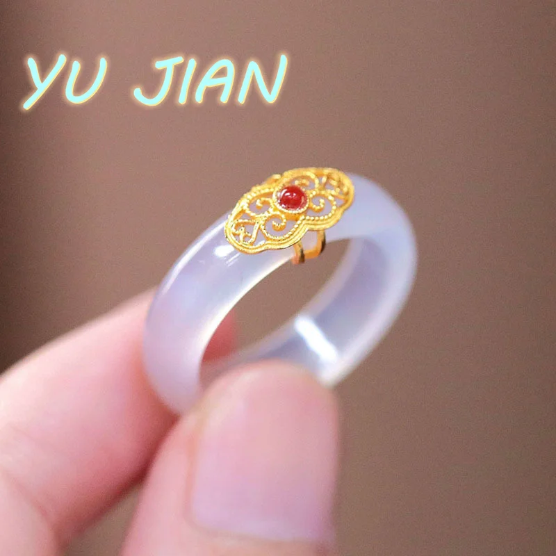New Natural White Chalcedony Finger-Ring Female Jasper Niche Design Temperament All-match Agate Ring FINE Handring Jewelry
