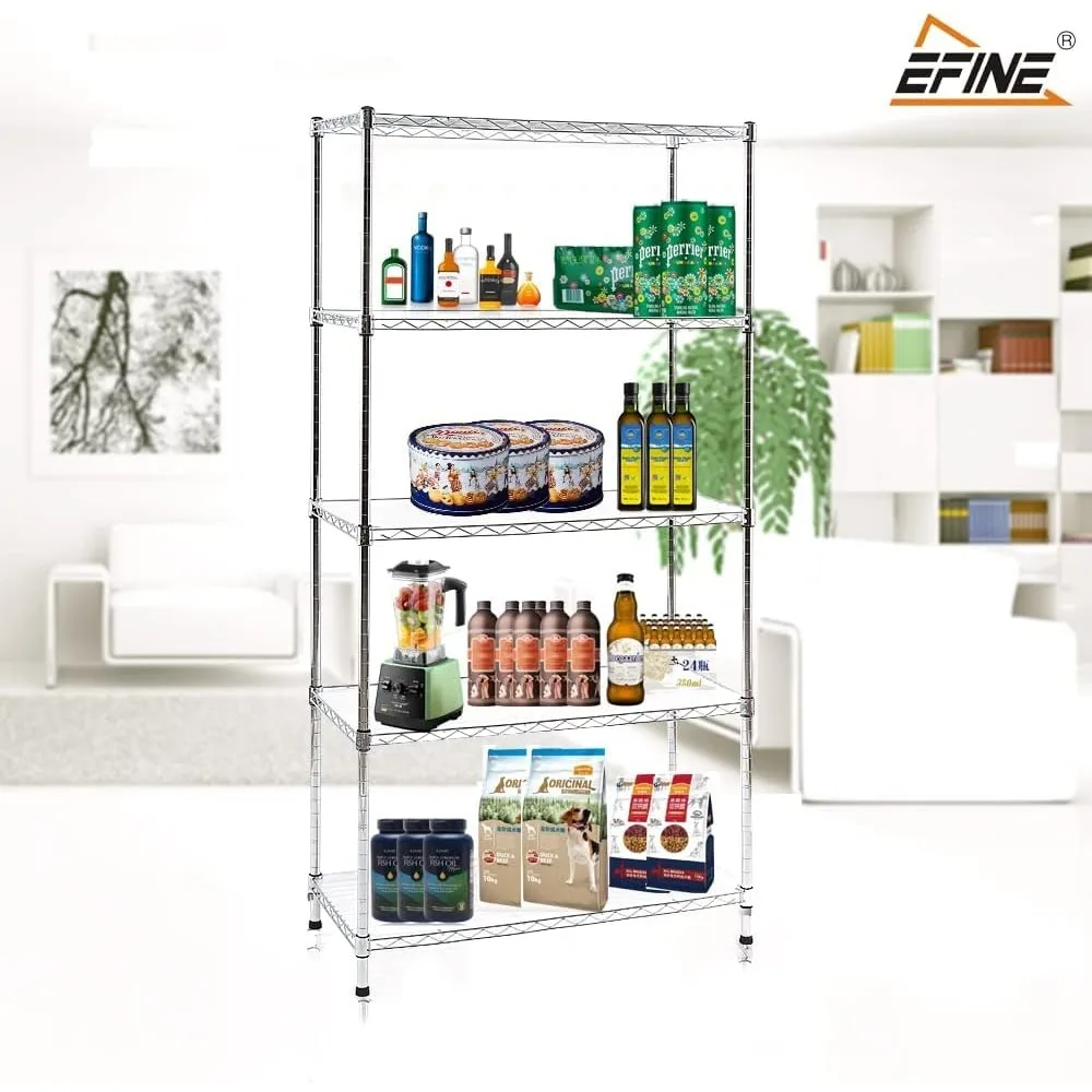 

EFINE 2-Pack Chrome 5-Shelf Shelving Unit with 5-Shelf Liners, Adjustable, Metal Wire Shelves, 150lbs Loading Per Shelf