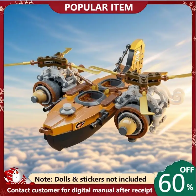 417PCS MOC Steampunk Twin Rotor Flying Pirate Assault Vessel Building Blocks Model Airship Desktop Display Ornament