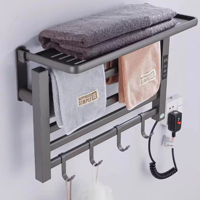 

Электрическая сушилка для полотенец с подогревом, умная полка с постоянной температурой, настенная сушилка без сверления, водонепроницаемая антибактериальная полка для хранения