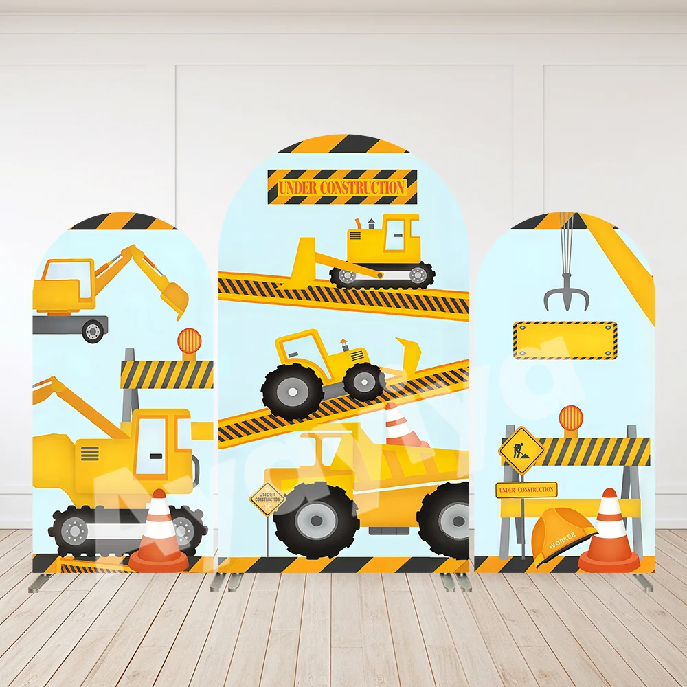 

Товары для дня рождения мальчика под строительной аркой, фон, крышка, экскаватор, грузовик, детский душ, арочный настенный баннер