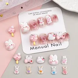 20pcs Mixed Pink Cartoon Nail Charms Kawaii Rabbit Accessories 3D Rabbit Resin Jewelry For Manicure Nails Art Decorations Parts
