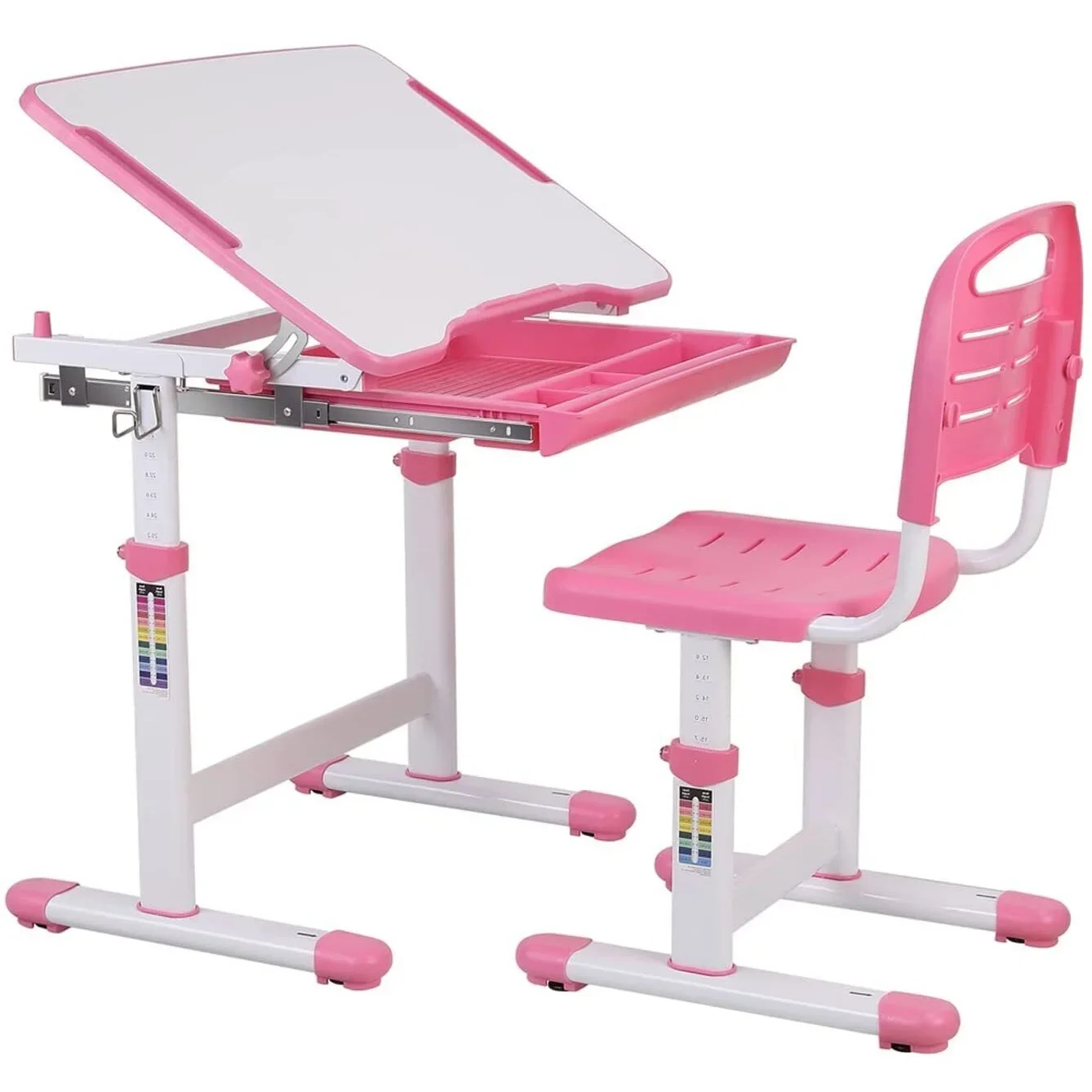 Mesa infantil com gaveta de cadeira e suporte de leitura infantil rosa para crianças mesa de estudo e cadeira 3-10 anos