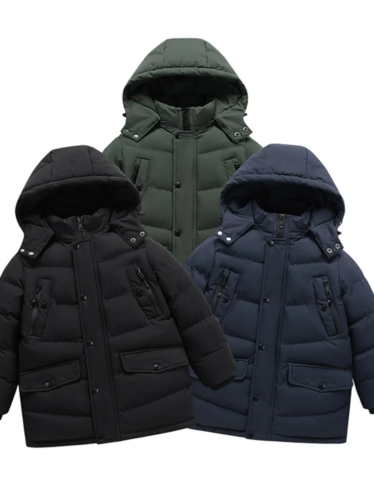 

Новая зимняя теплая куртка для мальчиков средней длины, свободного кроя, модная, качественная, на хлопковом пуху, верхняя одежда для мальчиков