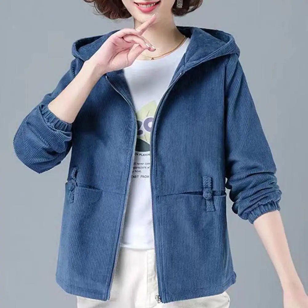 Women Corduroy Jacket Bowknot Decor Women Autumn Corduroy Hoodie Coat Simple Casual Short Sweatshirt Baseball Windbreaker