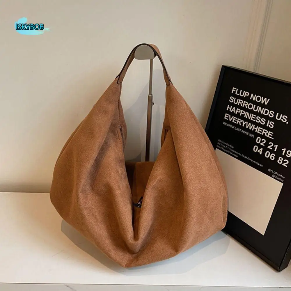 

Cute Handbag Suede Shoulder Bag Solid Color Fashion Hobo Bag Korean Style Large Capacity Tote Bag Girls