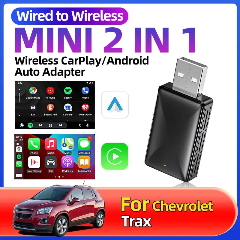 Chevrolet Trax 자동차 스타일링 무선 Carplay 및 Android 자동 AI 박스 2in1 미니 어댑터 플러그 앤 플레이 동글 고속 연결에 유선