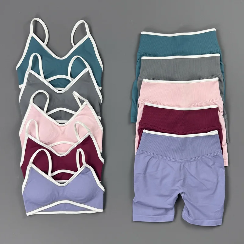 Women Gym Set 2 Piece Sports Bra Leggings Sets Tummy Control Push Up Workout Shorts Seamless High Waist Scrunch Butt Yoga Set