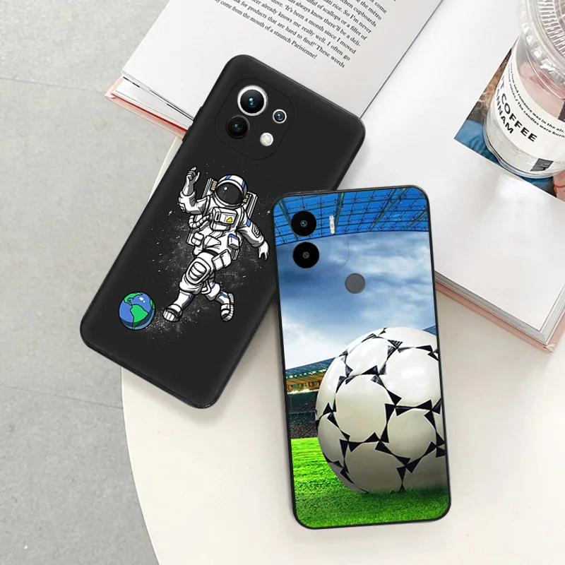 Soft Case for Redmi K60 E 12C 12 K50 K40 Gaming 9 9A 9C 9T I 10 10C 10A A2 A1 Mi CC9 C51 Starry Football Black Phone Cases Cover