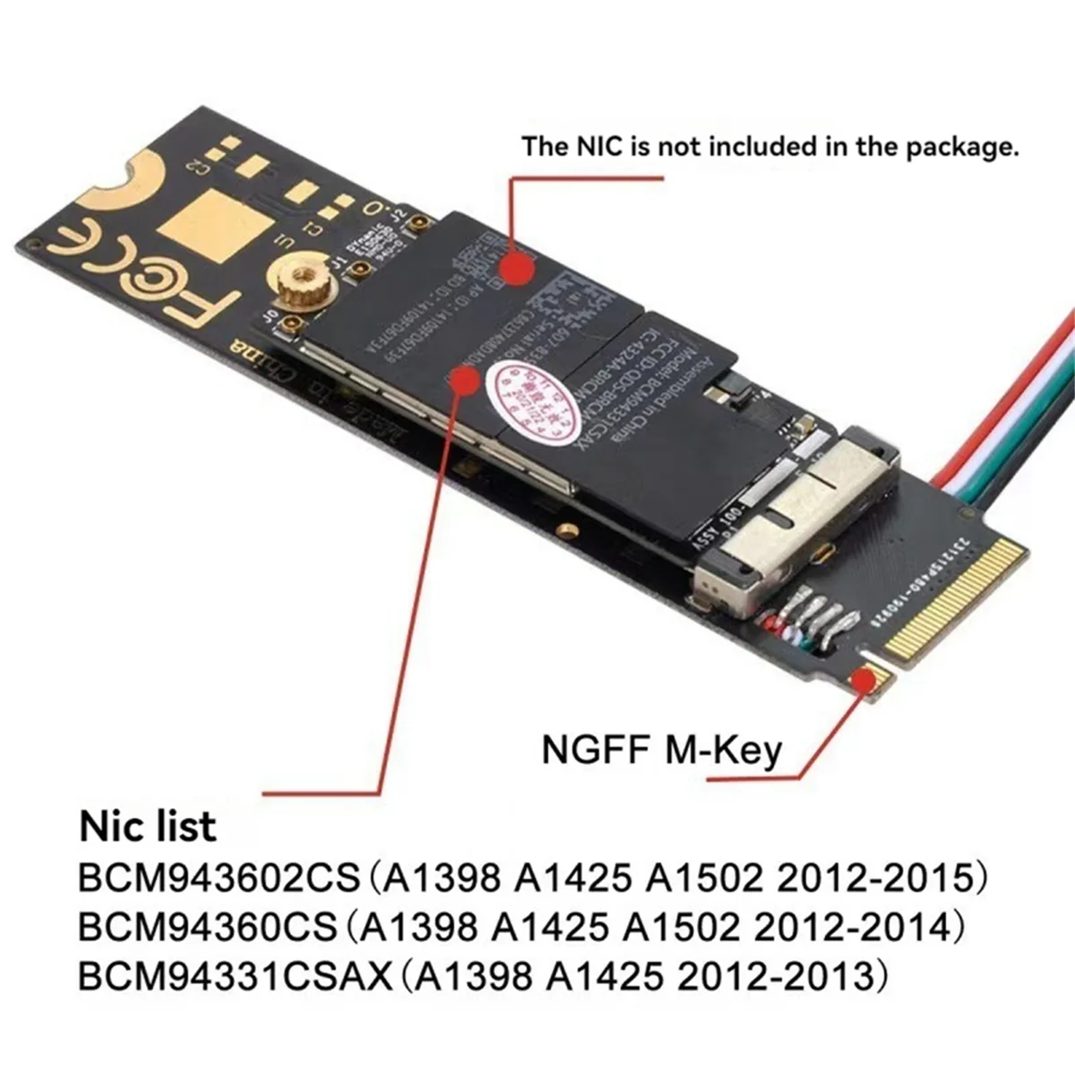Tarjeta adaptadora inalámbrica m-key, tarjeta de escritorio sin unidad, BCM943602CS a Pcie M.2 Ngff para módulo Bluetooth