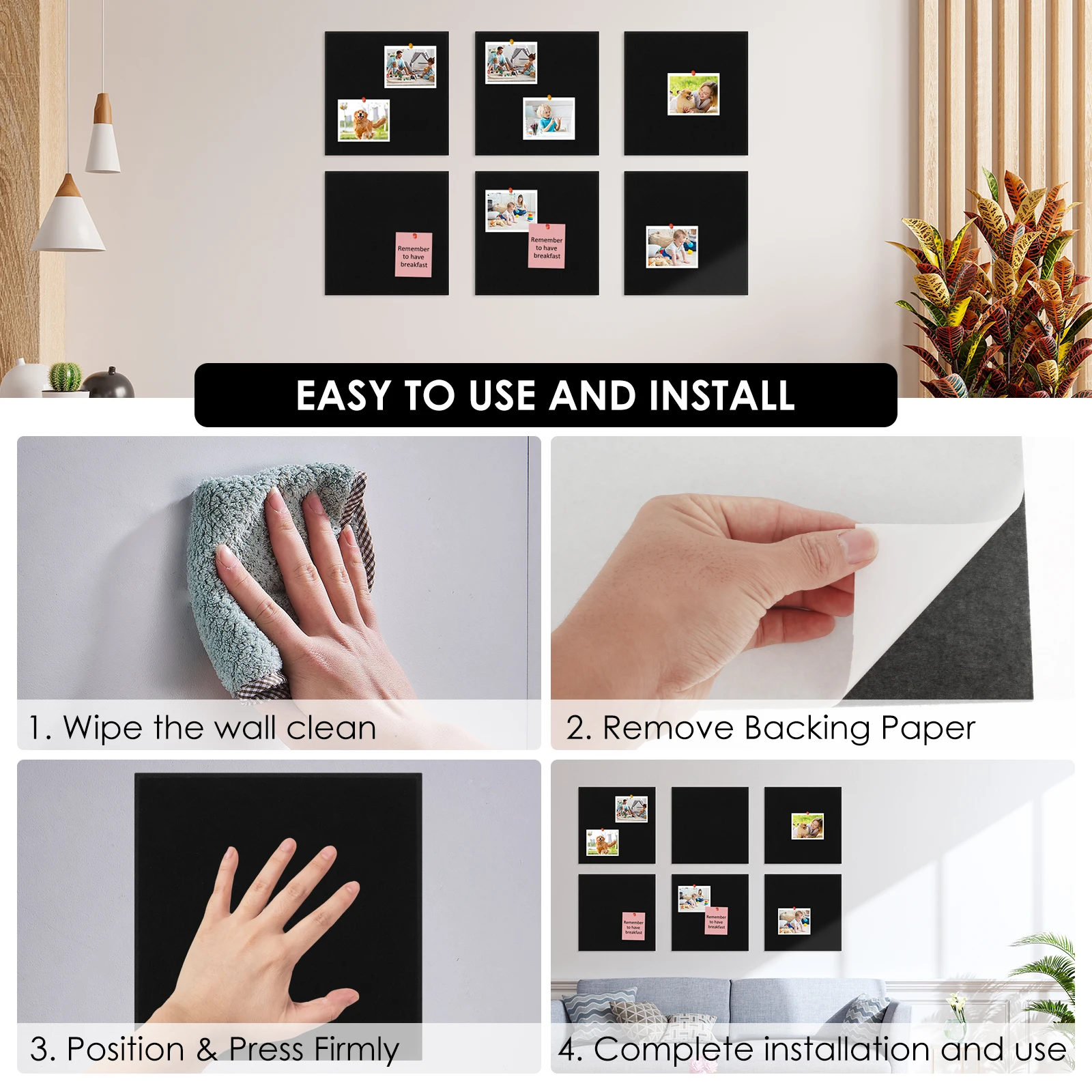 بلاط حائط من اللباد المضاد للانزلاق مع لوحة دبوس ، ملصق لاصق ، لوحة إعلانات المكتب ، لوحة صور منزلية ، بلاط عرض 30 × 30 ، 12 #6