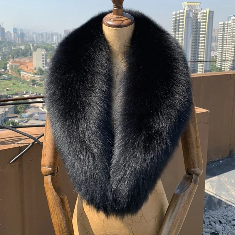 Winter Real Fox Fur Collar Woman Black Natural Fur Scarf Shawl for Women Collars Wraps Neck Warmer Fur Scarves Luxery Scarf Men