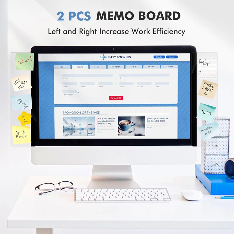 2Pcs Monitor Memo Boards for Computers, Transparent Acrylic Monitor Side Panel, for Office Home Work Desk - view 6