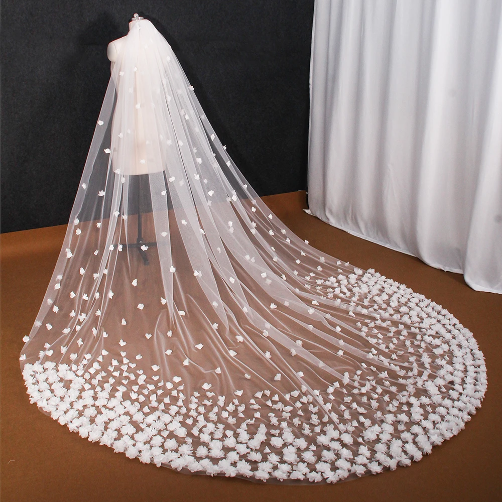 

NZUK High Quality 3d Flowers Wedding Veil Handcrafted Cathedral Mantilla Bridal Veil Flowers Bridal Veil Soft Tulle Veil