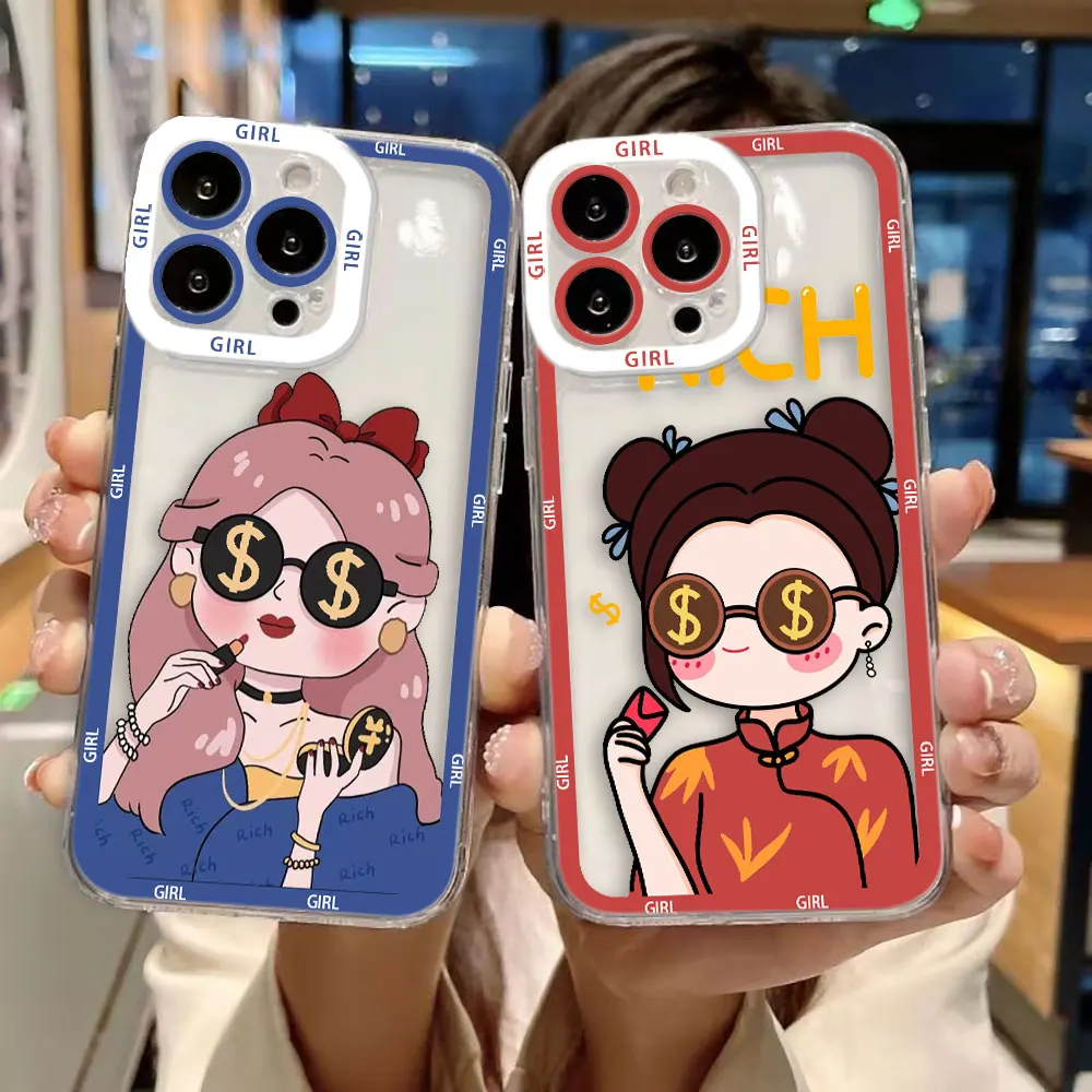 Capa de Celular Transparente Fashion com Estampa de Óculos e Menina para Infinix HOT ZERO 60 50 40i 40 30 30I 20I 20S 12 11S TECNO SPARK 10 20